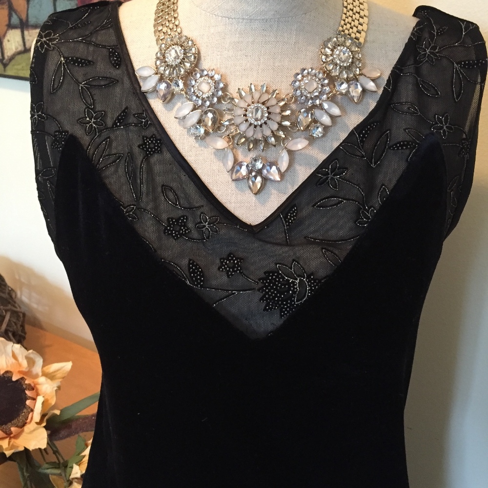 Black Velvet Cami with Lace Trim - Picture 2 of 6